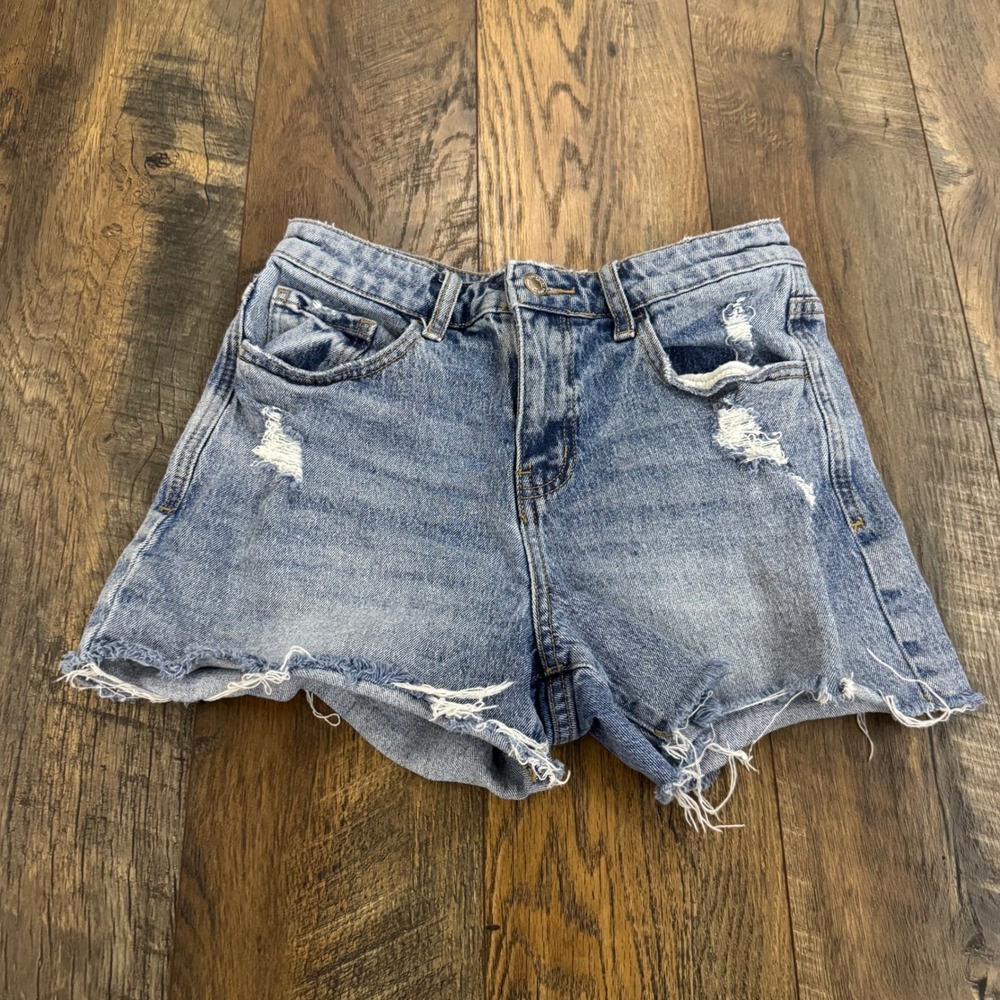 Lovervet by Vervet Distressed Denim Shorts Light Wash Raw Hem Size S Festival